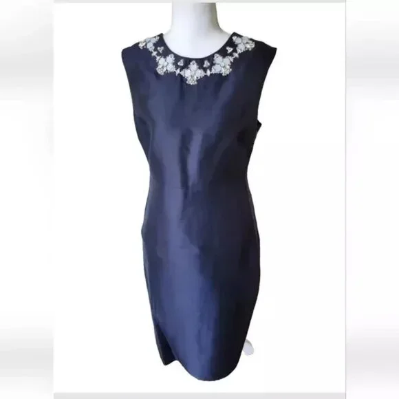 Tory Burch Navy BLUE SILK Colton Embellished Rhinestone OPEN Back dress 2 $700